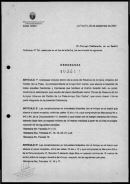 Ordenanza n° 10321 de 2007