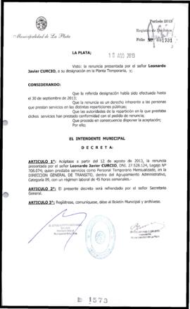 Decreto n° 1573 de 2013, Bruera, Oscar Pablo