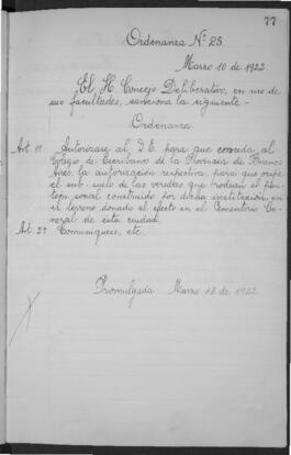 Ordenanza n° 25 de 1922