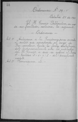 Ordenanza n° 0039 de 1921