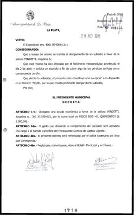 Decreto n° 1716 de 2013, Bruera, Oscar Pablo