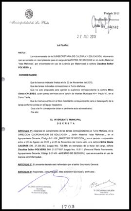 Decreto n° 1703 de 2013, Bruera, Oscar Pablo