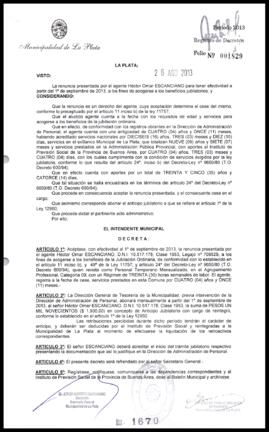 Decreto n° 1670 de 2013, Bruera, Oscar Pablo