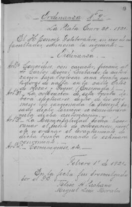Ordenanza n° 9 de 1921