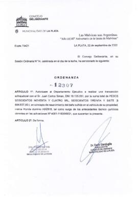 Ordenanza nº 12307 de 2022