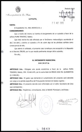 Decreto n° 1643 de 2013, Bruera, Oscar Pablo