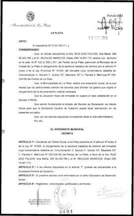 Decreto n° 2491 de 2013, Bruera, Oscar Pablo