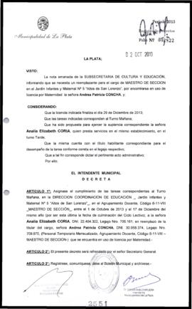 Decreto n° 2551 de 2013, Bruera, Oscar Pablo