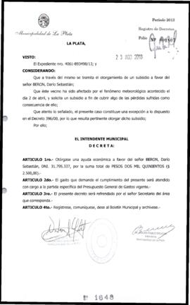 Decreto n° 1648 de 2013, Bruera, Oscar Pablo