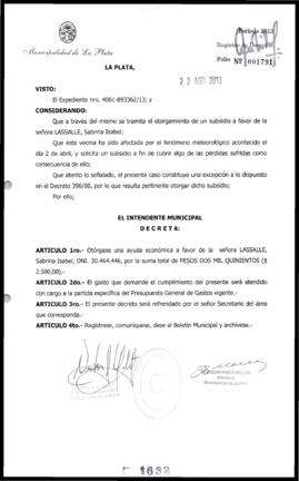Decreto n° 1632 de 2013, Bruera, Oscar Pablo