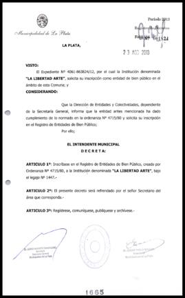 Decreto n° 1665 de 2013, Bruera, Oscar Pablo