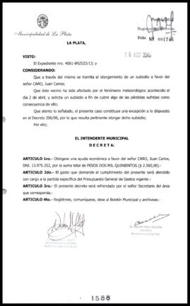 Decreto n° 1588 de 2013, Bruera, Oscar Pablo