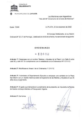 Ordenanza nº 12402 de 2022