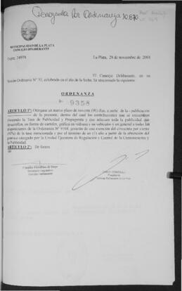 Ordenanza n° 9358 de 2001